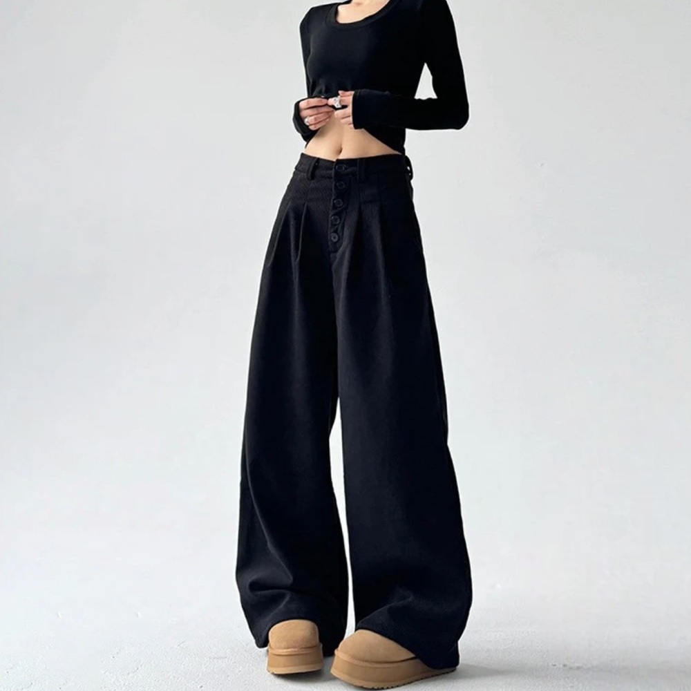 Black High Waist Wide-Leg Corduroy Pants